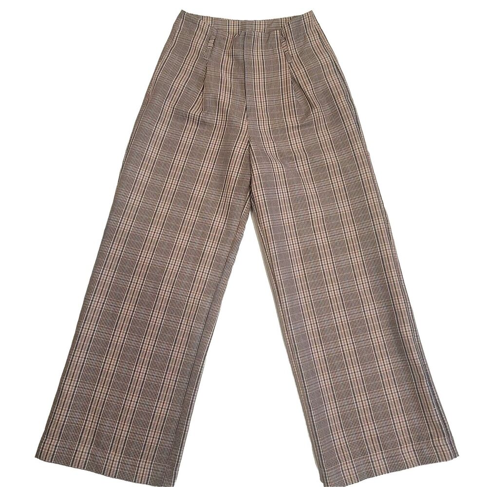 SKIES ARE BLUE Anthropologieplaid wide lag pants in sz. S preppy cottagecore...